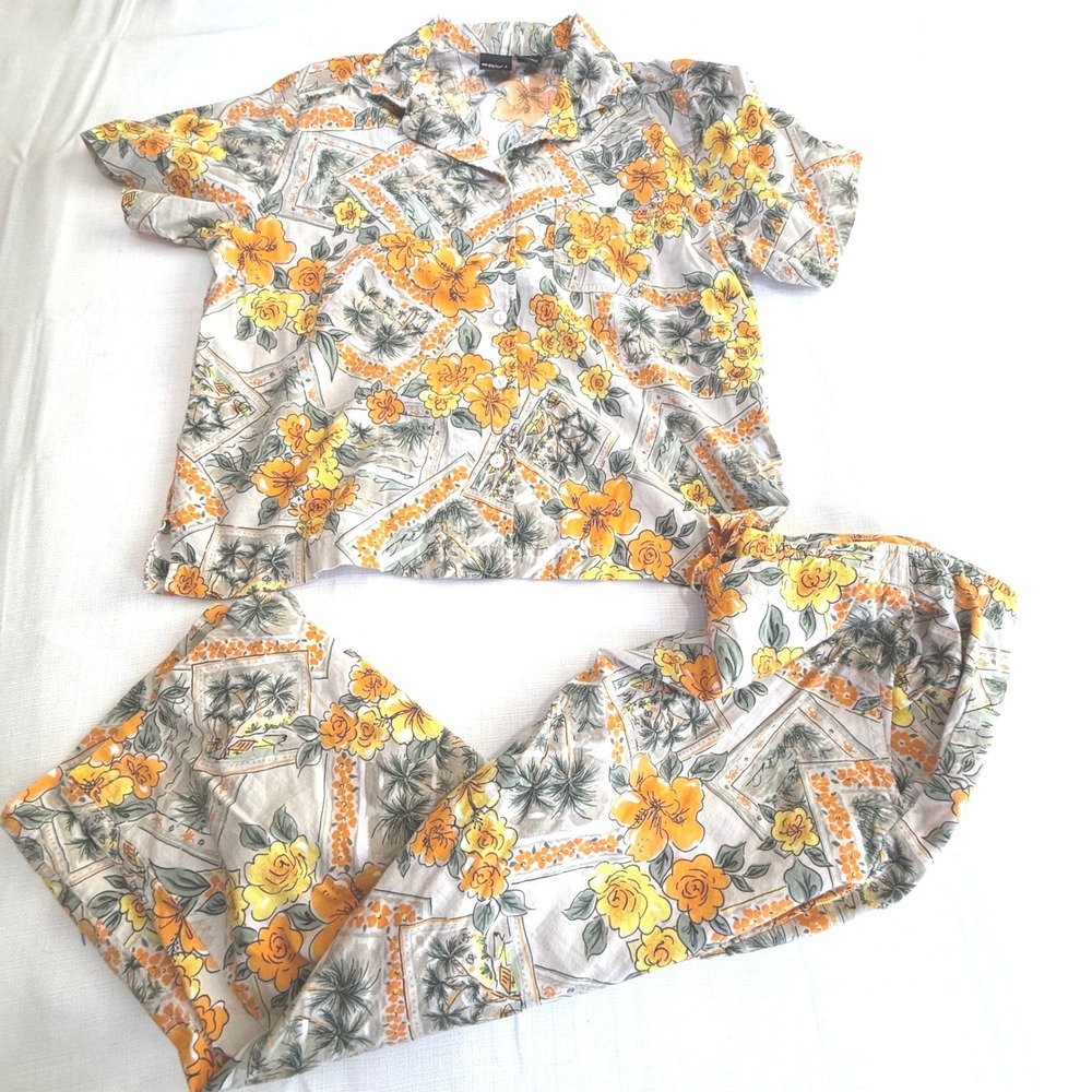 Vintage Erika Petite Floral Two‎ Piece Set Top Pants PXL